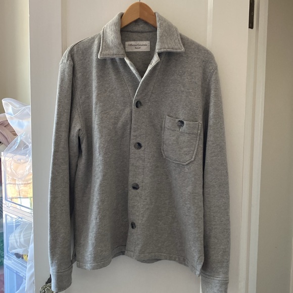 Officine Generale French Terry Button-Up Shirt Sweatshirt Heather Grey Fleece - Picture 8 of 8